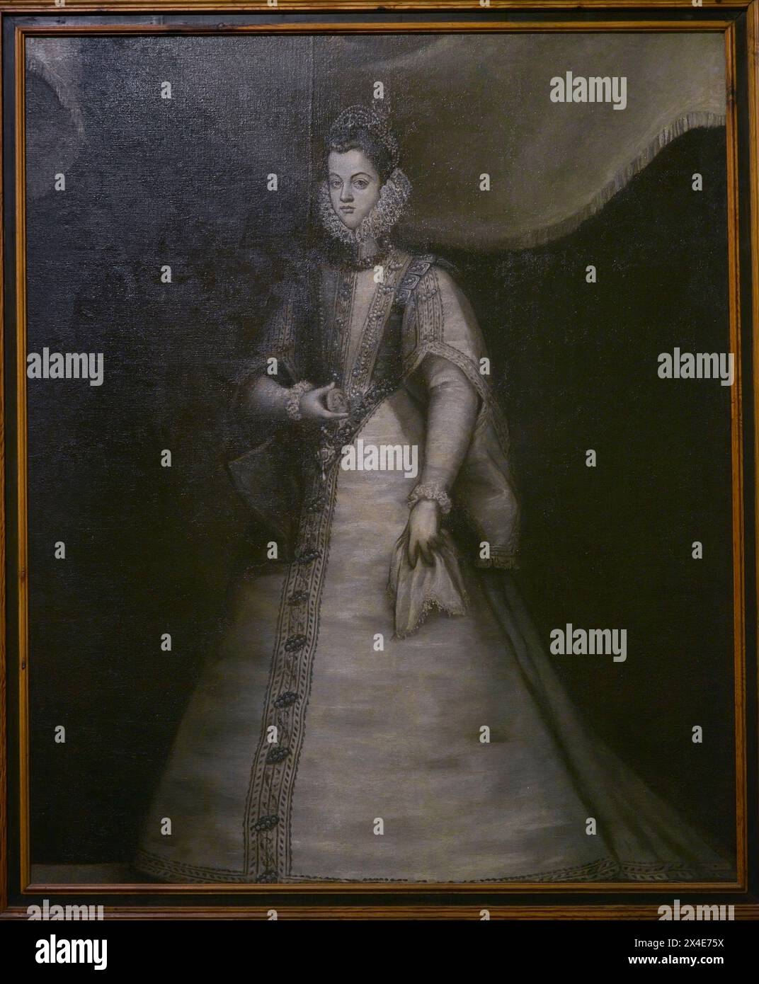 Isabella Clara Eugenia (1566-1633). Infanta di Spagna, sovrana dei Paesi Bassi spagnoli (1598-1621) e governatore dei Paesi Bassi (1621-1633) con suo marito, l'arciduca Alberto VII. Figlia del re Filippo II di Spagna ed Elisabetta di Valois. Ritratto dell'infanta Isabel Clara Eugenia del pittore spagnolo Blas de Prado (ca. 1545-1599), 1583. Olio di grisaille su tela. Museo di Santa Cruz. Toledo. Spagna. Autore: Blas de Prado (ca. 1545-1599). Pittore spagnolo. Foto Stock