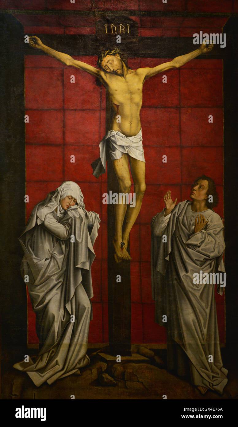 Calvary, CA. 1566-1567. Attribuito a Juan Fernández de Navarrete "el Mudo" (ca. 1538-1579). Olio su tela. Copia del Calvario di Rogier van der Weyden (1399-1464) dipinta per il monastero certosino di Scheut, a Bruxelles, e conservata presso il monastero di El Escorial (Comunità di Madrid, Spagna). Museo di Santa Cruz. Toledo. Spagna. Autore: Juan Fernandez de Navarrete 'el Mudo' (ca. 1538-1579). Pittore spagnolo. Foto Stock