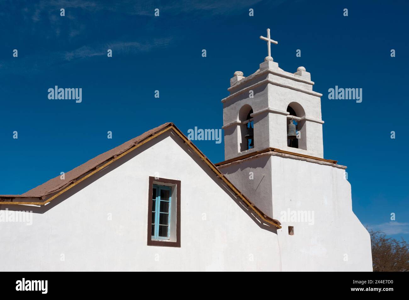 Dettaglio architettonico della Chiesa di San Pedro de Atacama, deserto di Atacama, regione di Antofagasta, Cile. Foto Stock