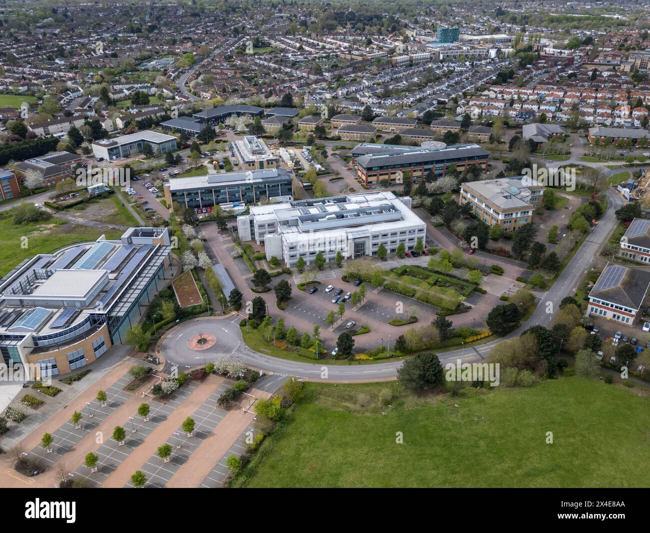 Vista aerea di Oxfam House, John Smith Drive, Oxford, Regno Unito. Foto Stock