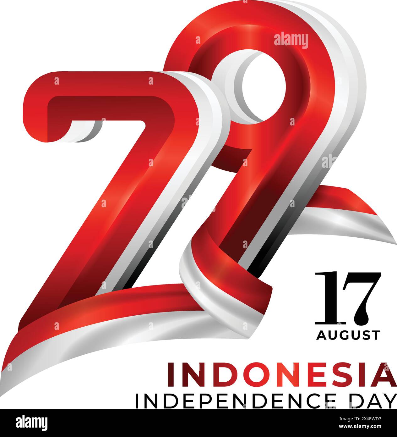 Felice 79° giorno dell'indipendenza dell'Indonesia, logo rosso bianco 79 con bandiera dell'indonesia Illustrazione Vettoriale