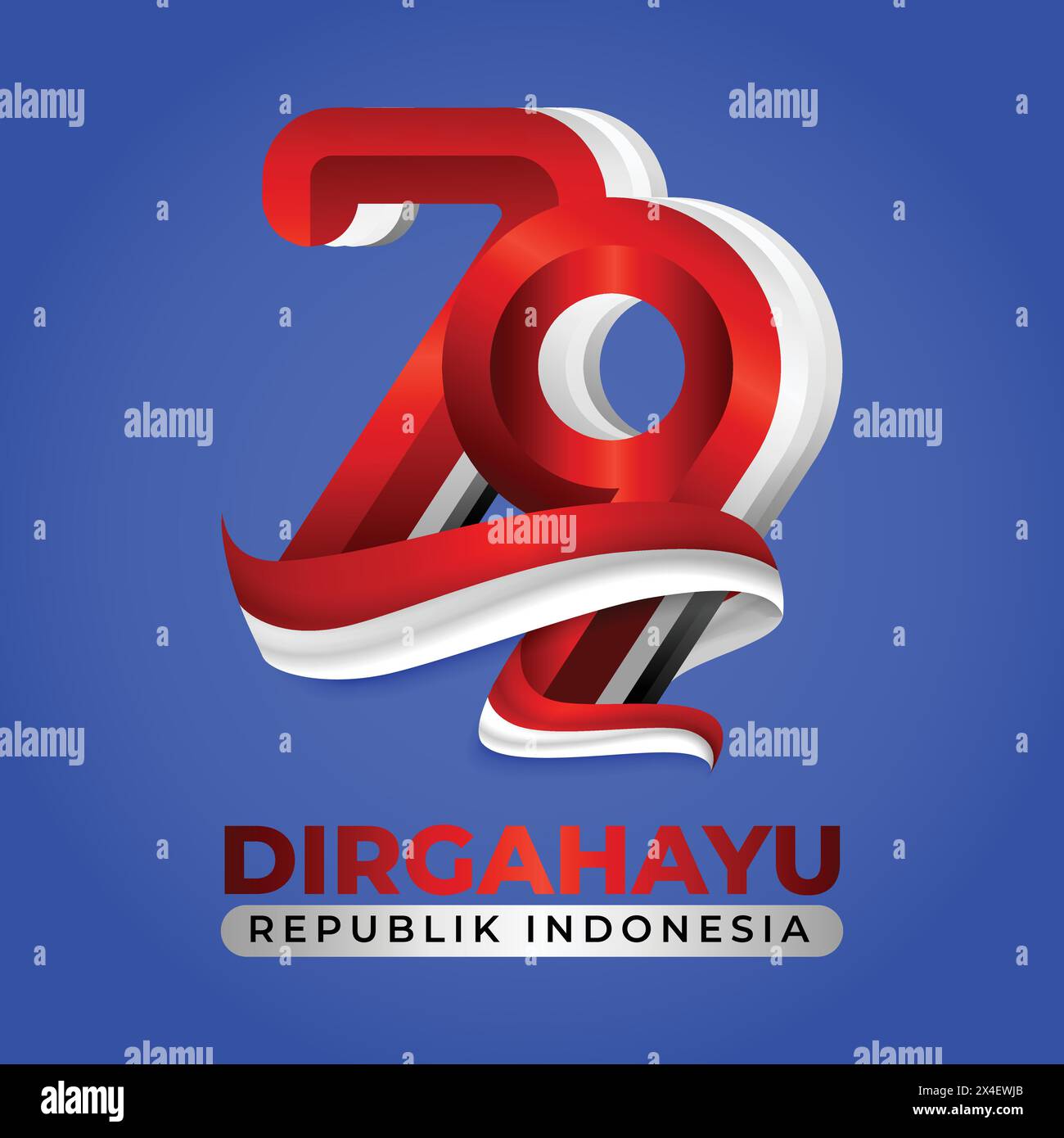 Felice 79° giorno dell'indipendenza dell'Indonesia. numero 79 con design a nastro bianco rosso Illustrazione Vettoriale
