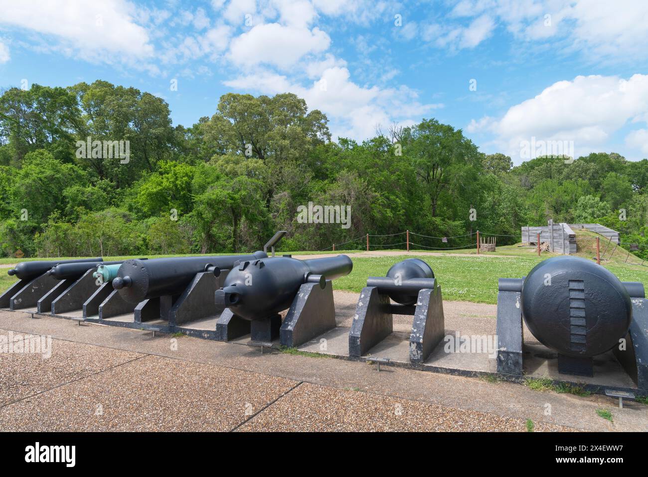 Esposizione di vari tipi di cannoni della guerra civile, artiglieria e mortaio. Vicksburg National Military Park, Mississippi. Foto Stock