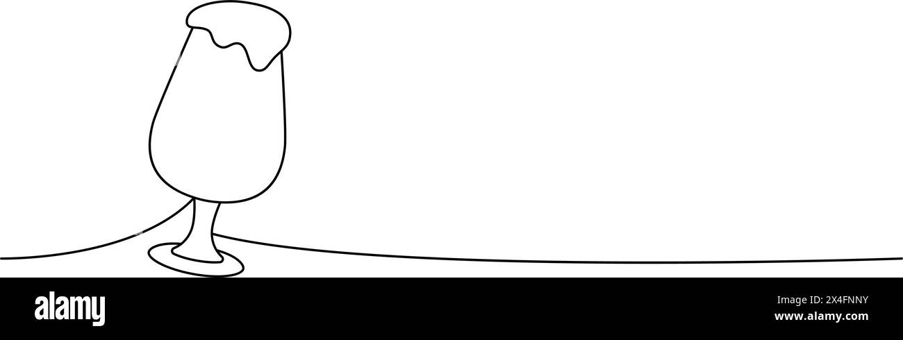 Bicchiere di birra a una linea, disegno continuo. Illustrazione continua di una riga dei prodotti da pub della birra. Illustrazione lineare vettoriale. Illustrazione Vettoriale