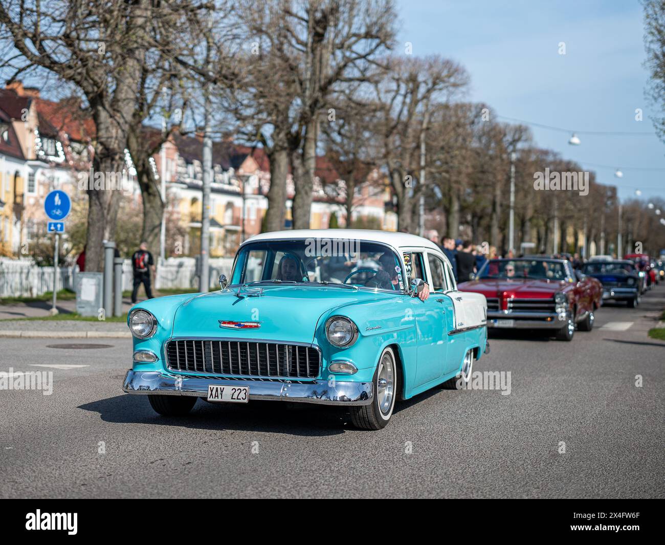 Chevrolet bel Air 1955 alla sfilata di auto Classic che celebra la primavera del primo maggio 2024 a Norrköping, Svezia Foto Stock