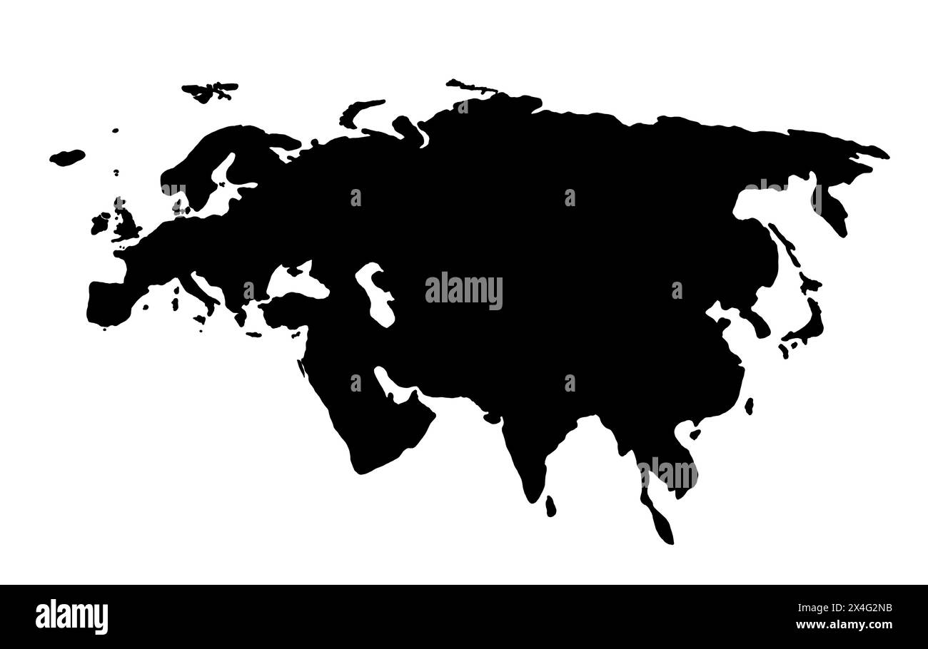 Silhouette nera della più grande area continentale sulla Terra - Eurasia. Foto Stock