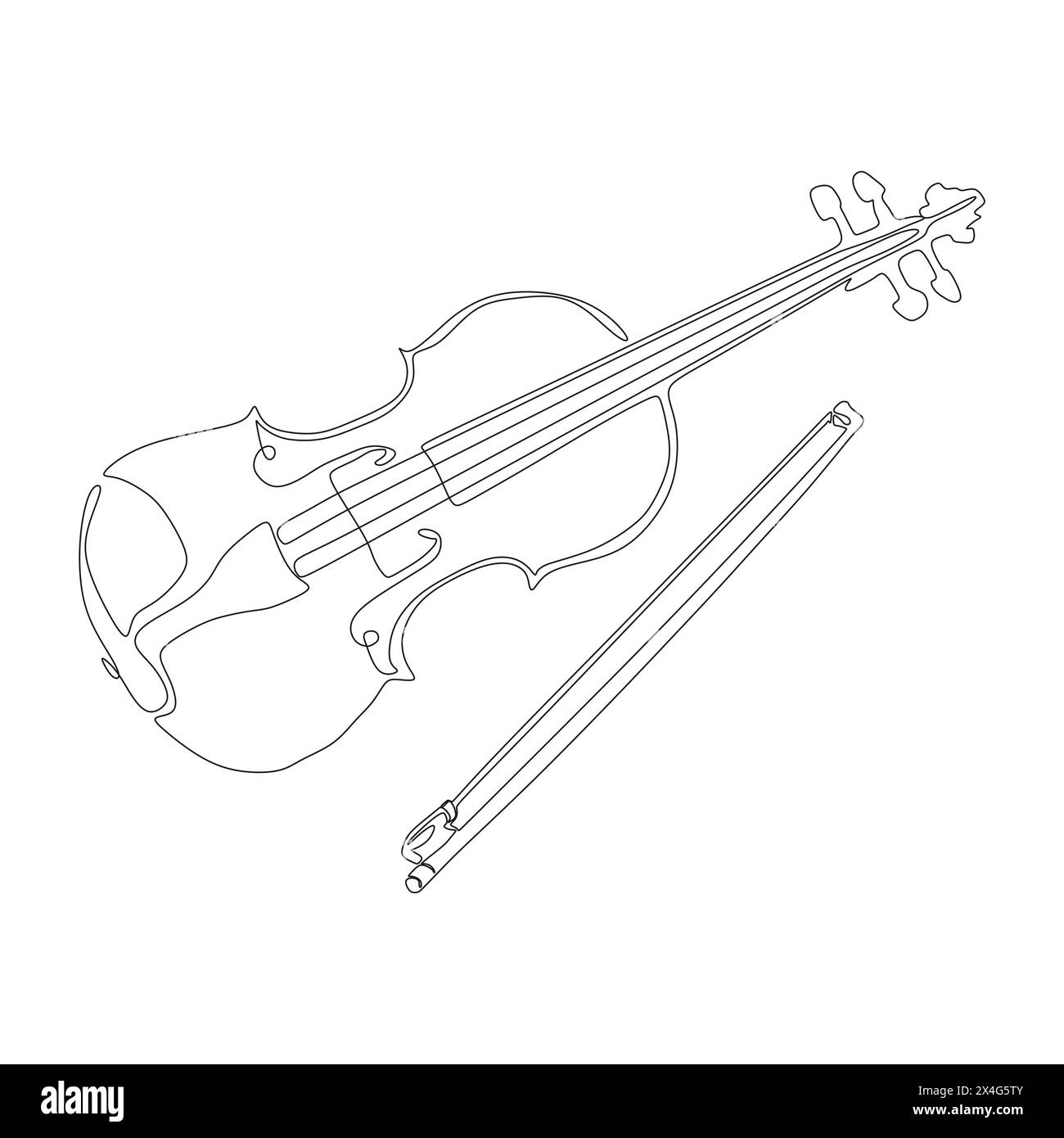 Un disegno di una sola linea di un violino. Icona del violino a linea continua. Icona di una riga. Illustrazione vettoriale Illustrazione Vettoriale