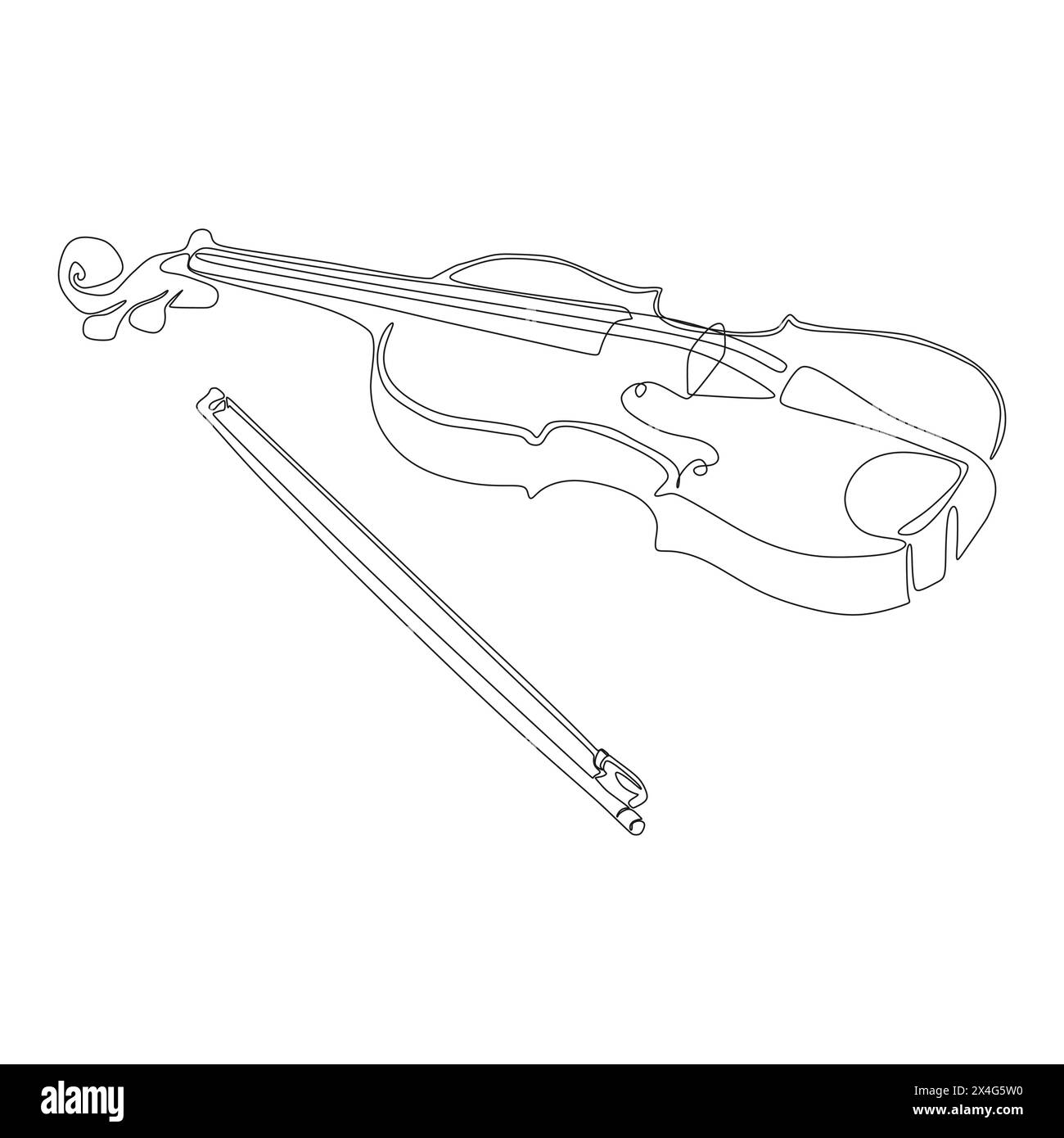 Un disegno di una sola linea di un violino. Icona del violino a linea continua. Icona di una riga. Illustrazione vettoriale Illustrazione Vettoriale