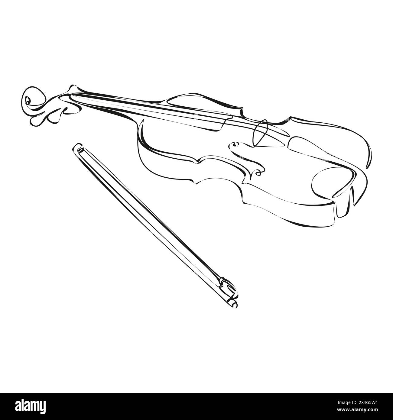 Un disegno di una sola linea di un violino. Icona del violino a linea continua. Icona di una riga. Illustrazione vettoriale Illustrazione Vettoriale