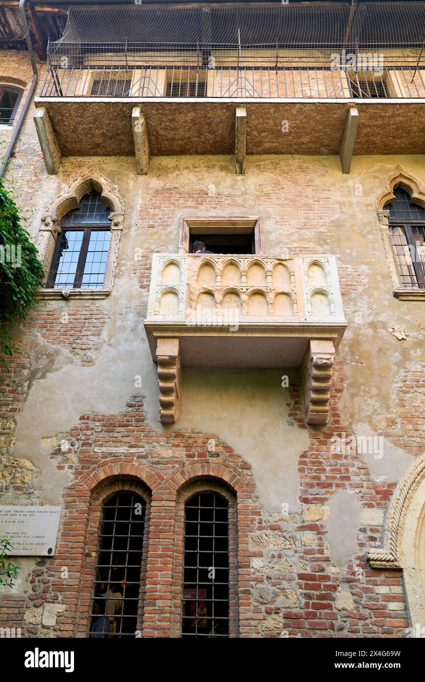 Verona Veneto Italia. Il balcone di Giulietta a Villa Capuleti Foto Stock
