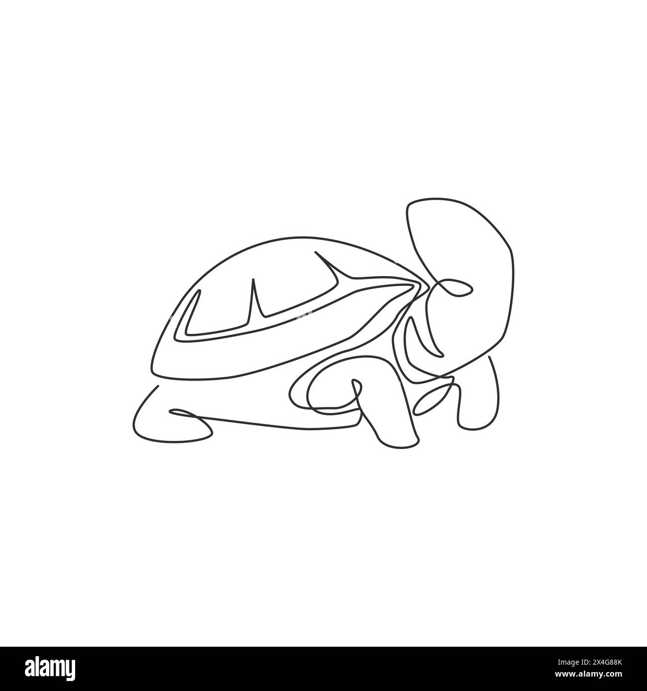 Un disegno continuo di tartarughe selvatiche nel deserto per l'identità del logo della riserva naturale. Antico concetto di mascotte di animali rettili terrestri per Environment org Illustrazione Vettoriale