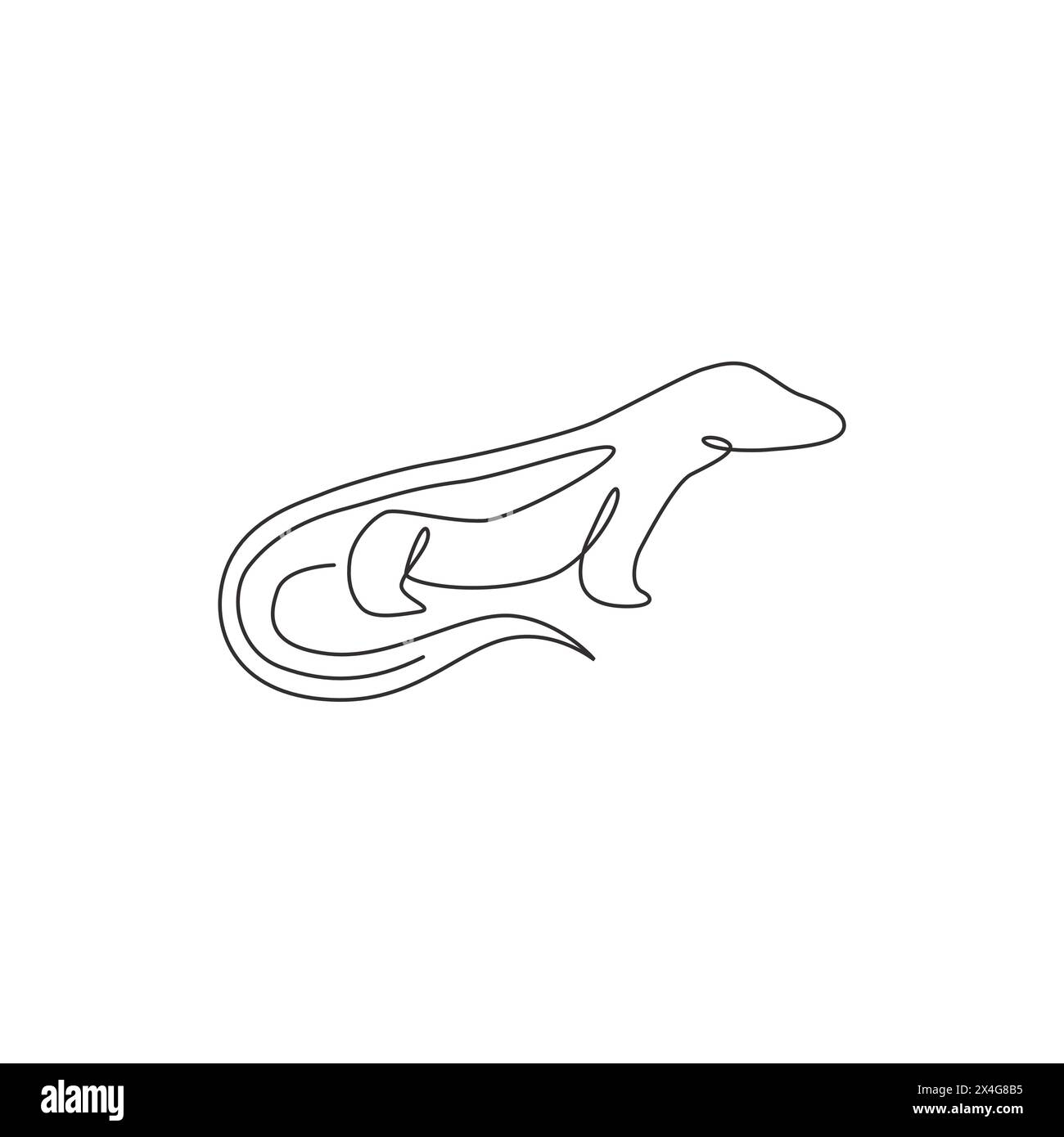 Un disegno continuo del pericoloso drago di komodo per l'identità del logo aziendale. Concetto di mascotte di rettili selvatici protette per la nazione di conservazione Illustrazione Vettoriale