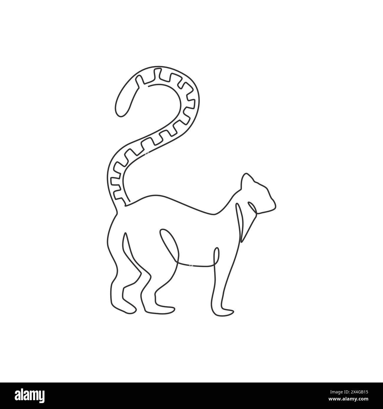 Disegno a linea singola continua di adorabili lemure per l'identità del logo. Simpatico e divertente mascotte di animali mammiferi per l'icona del club degli amanti degli animali. Uno alla moda Illustrazione Vettoriale