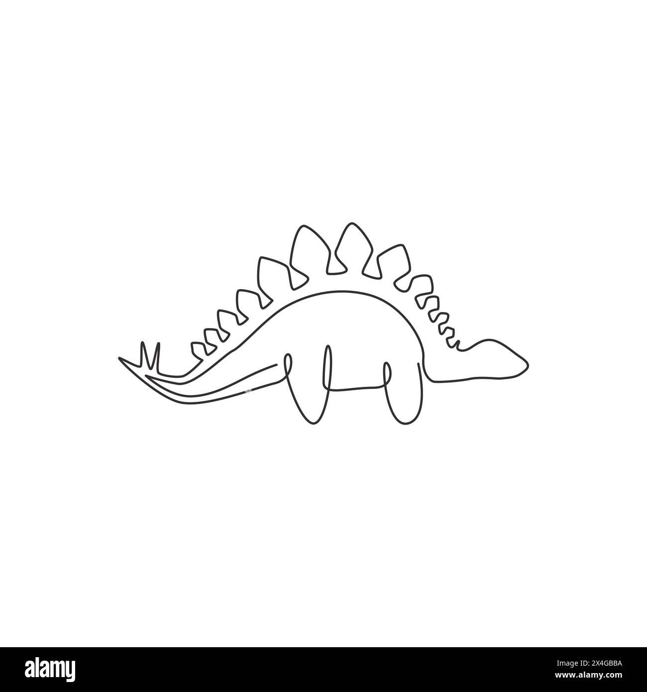 Un disegno continuo di dinosauri per l'identità del logo. Concetto di mascotte Stegosaurus per l'icona del museo preistorico. Moderno design a linea singola Illustrazione Vettoriale