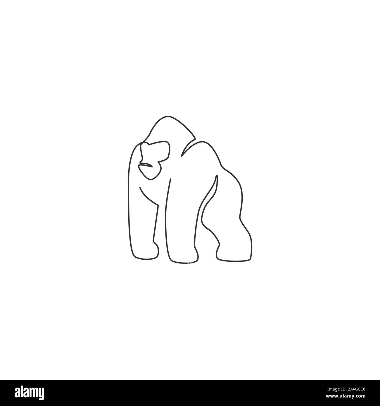 Un disegno continuo del gorilla per l'identità del logo del parco nazionale. Il concetto di mascotte di Ape primate per il ritratto di animali per l'icona della foresta di conservazione. Singolo Illustrazione Vettoriale