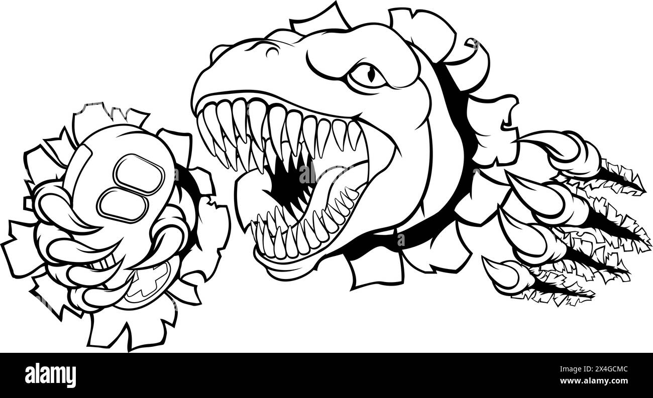 Dinosauro Gamer Video Gioco mascotte del Controller Illustrazione Vettoriale