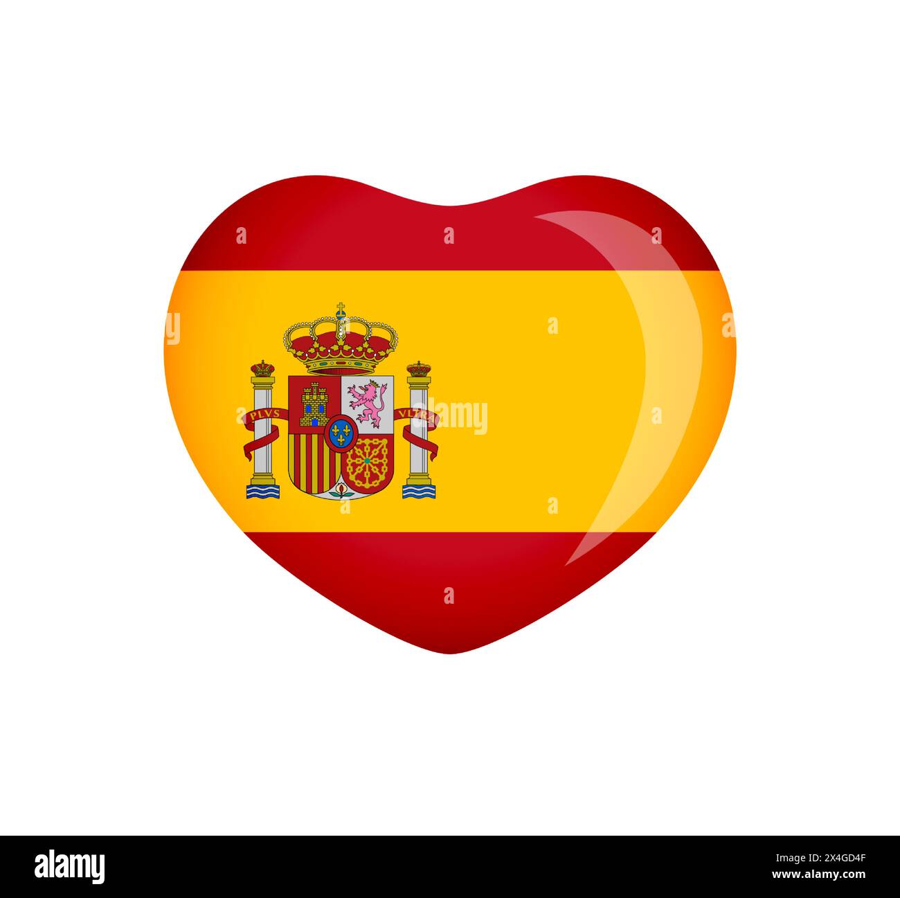 Icona 3D cute Heart con bandiera spagnola e maschera di ritaglio. Concept del logo Travel. Benvenuto in Spagna simbolo creativo. Design del biglietto d'auguri. Sfondo delle vacanze Illustrazione Vettoriale