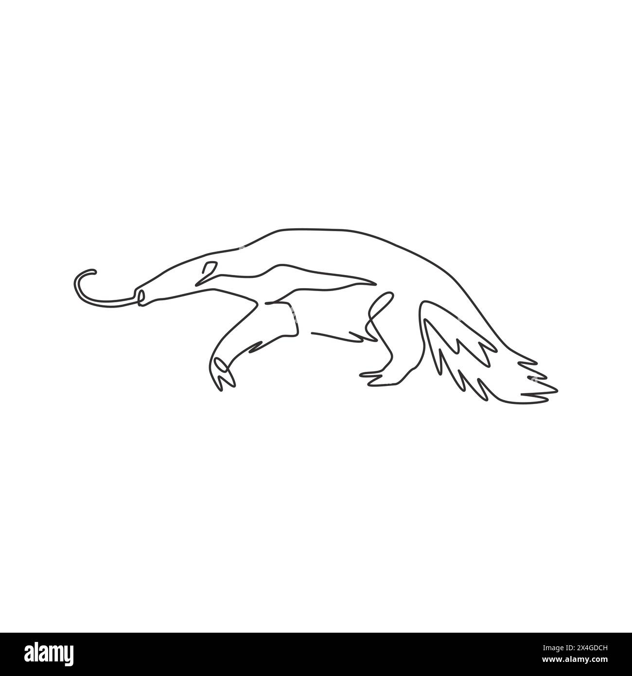 Un disegno di una sola linea di formichiere per l'identità del logo. Concetto di mascotte animale con lingua verme per l'icona del parco nazionale. Moderno disegno a linea continua Illustrazione Vettoriale