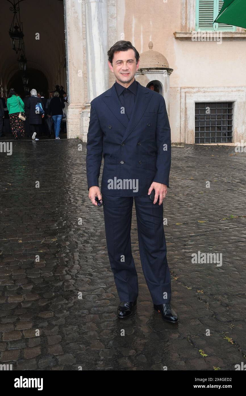 Roma, Italia. 3 maggio 2024. Roma, Quirinale, ingressi alla cerimonia che annuncia le candidature per i premi David di Donatello. Nella foto: Vinicio Marchioni credito: Agenzia fotografica indipendente/Alamy Live News Foto Stock