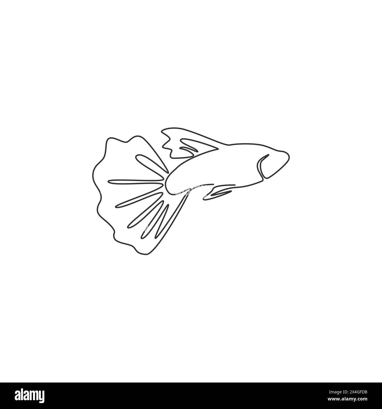 Disegno a linea singola continua di pesce gattino di bellezza per l'identità del logo dell'acquario. Concetto di mascotte di pesci d'acquario d'acqua dolce per l'icona del parco acquatico. Moderno Illustrazione Vettoriale