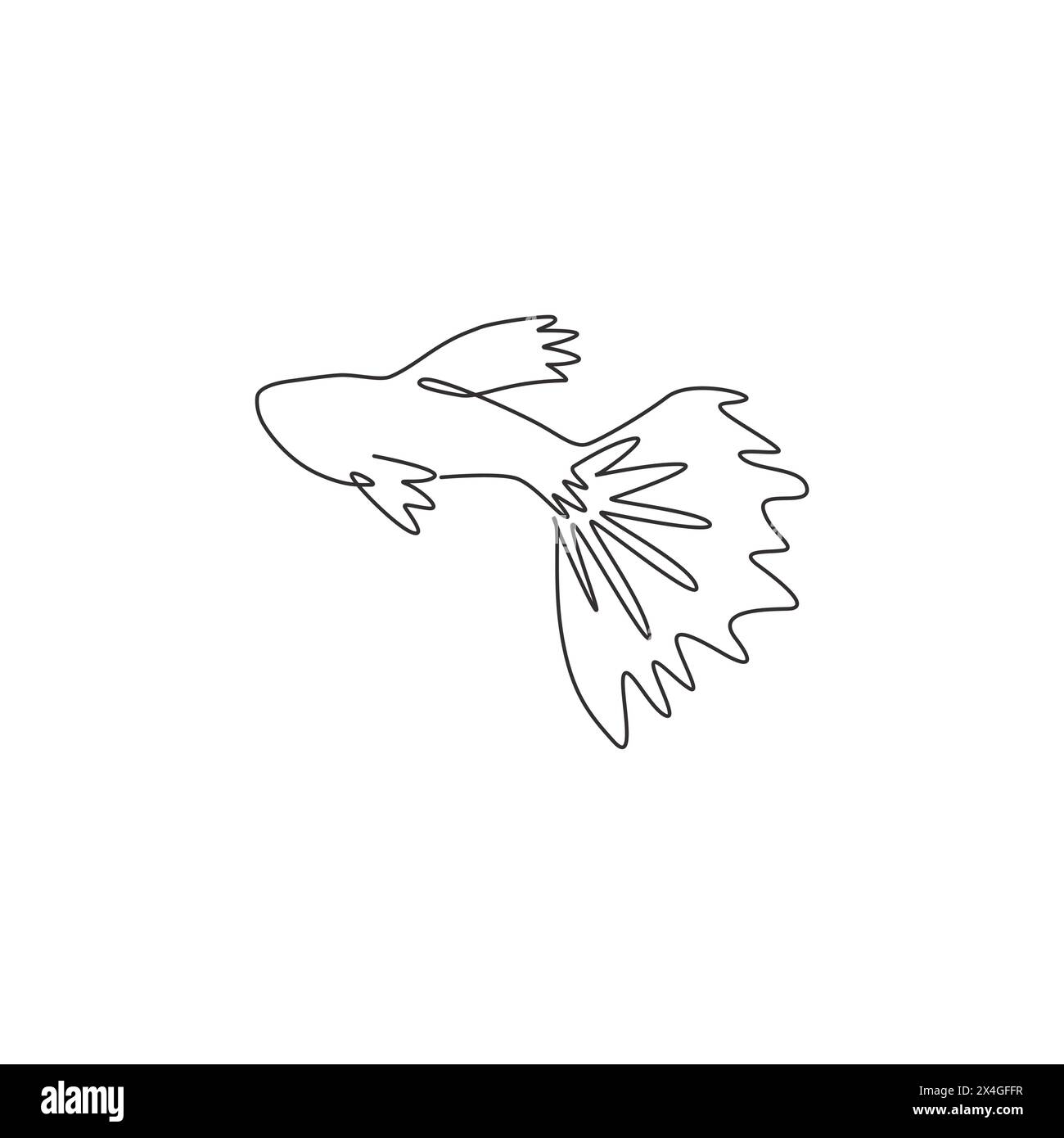 Un disegno su una sola linea di adorabili pesci guppy per l'identità del logo acquatico. Concetto di mascotte Rainbow fish per gli amanti del pesce icona del club. Linea continua moderna Illustrazione Vettoriale