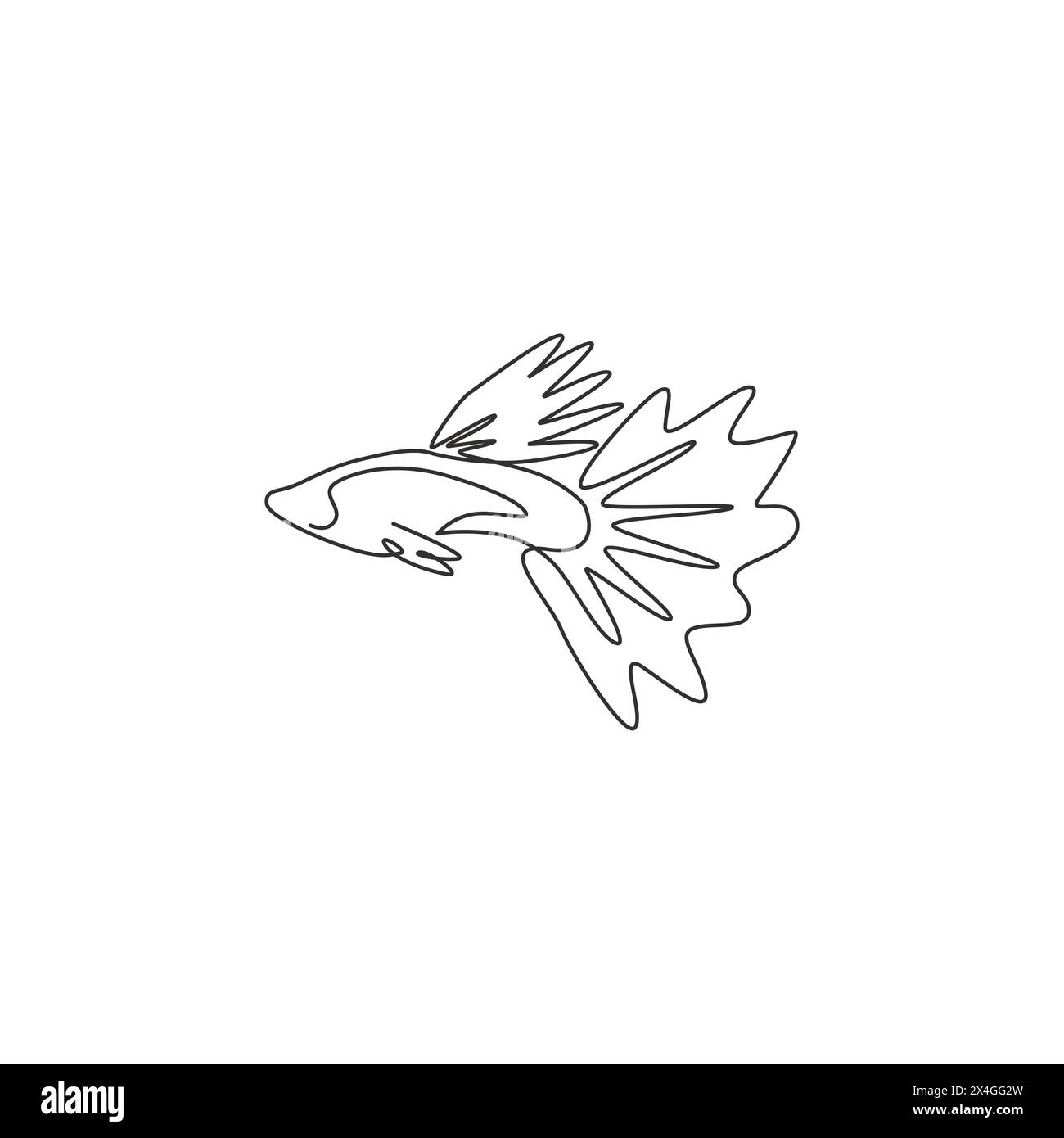 Un disegno continuo di simpatici pesci gattino per l'identità del logo. Concetto di mascotte per animali Millionfish per icona acquatica. Moderno disegno grafico a linea singola des Illustrazione Vettoriale