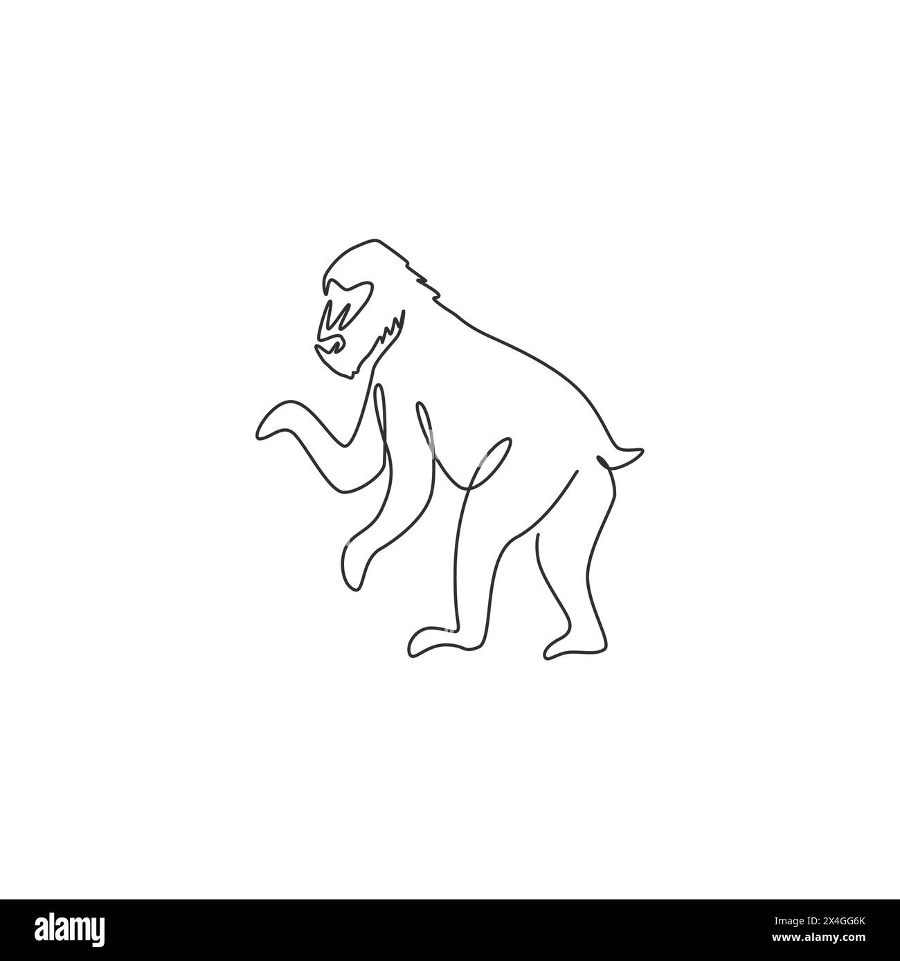Un disegno continuo di mandrillo carino per l'identità del logo aziendale. Grande concetto esotico di mascotte di scimmia per l'icona dello zoo nazionale. Moderna linea singola Illustrazione Vettoriale