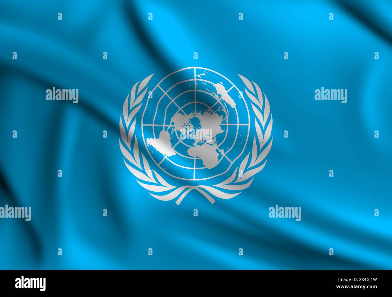 La bandiera delle Nazioni Unite che copre la cornice sta sventolando nel vento Foto Stock
