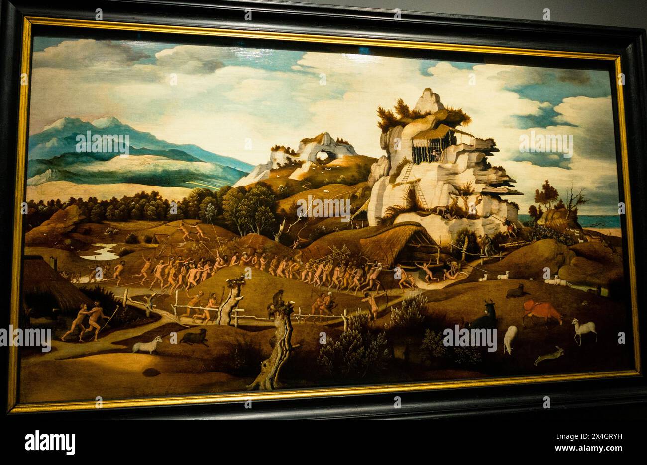 Paesaggio con un episodio dalla conquista dell'America, Jan Mostaert, Rijksmuseum, Amsterdam, Paesi Bassi. Foto Stock