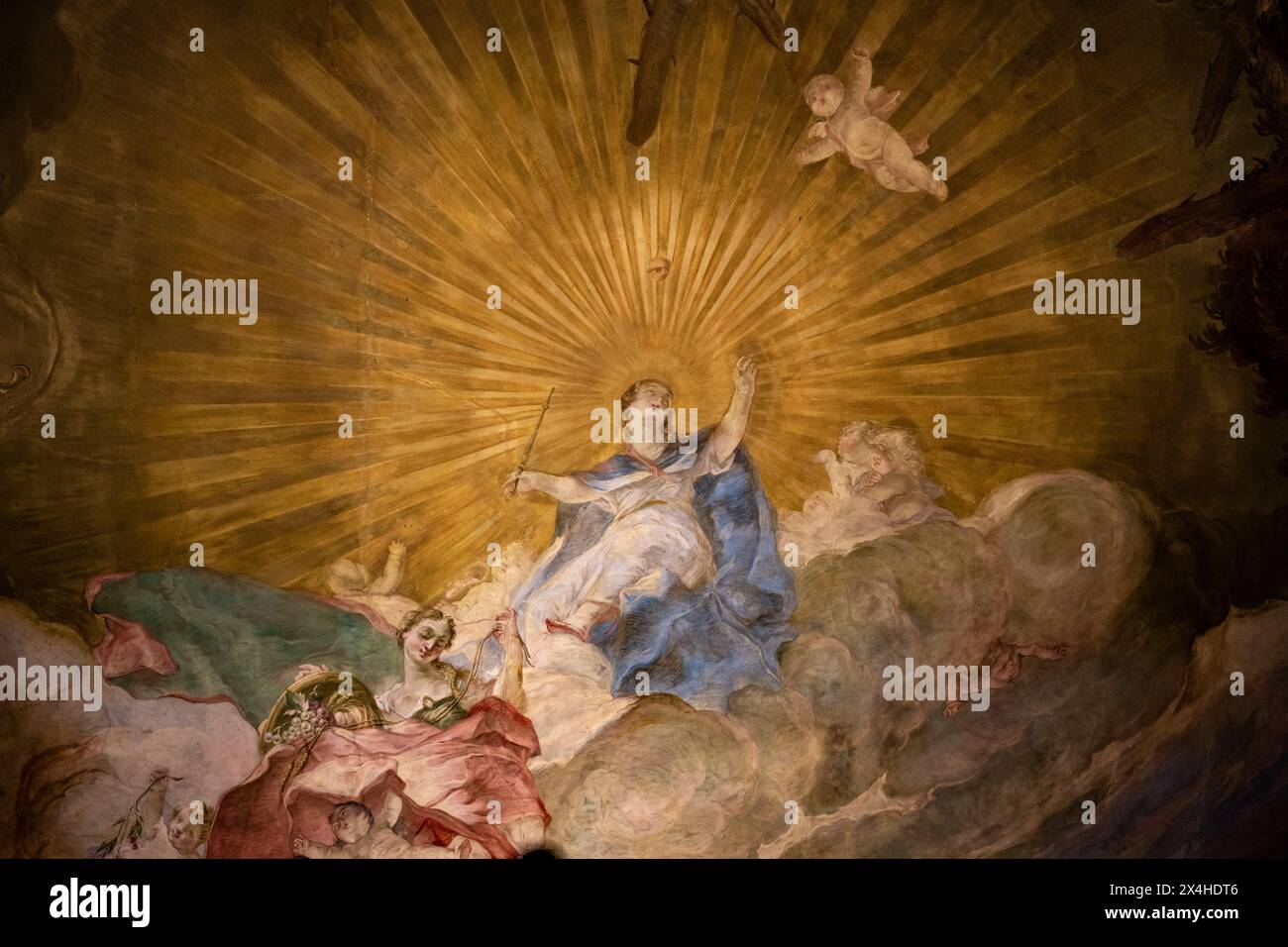 SCHERMATO DALLA DIVINA PROVVIDENZA, dipinto a soffitto, Neues Schloss, New Castle, Meersburg, Germania Foto Stock