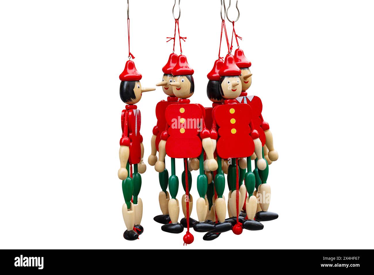 pinocchio in legno isolato su sfondo bianco Foto Stock