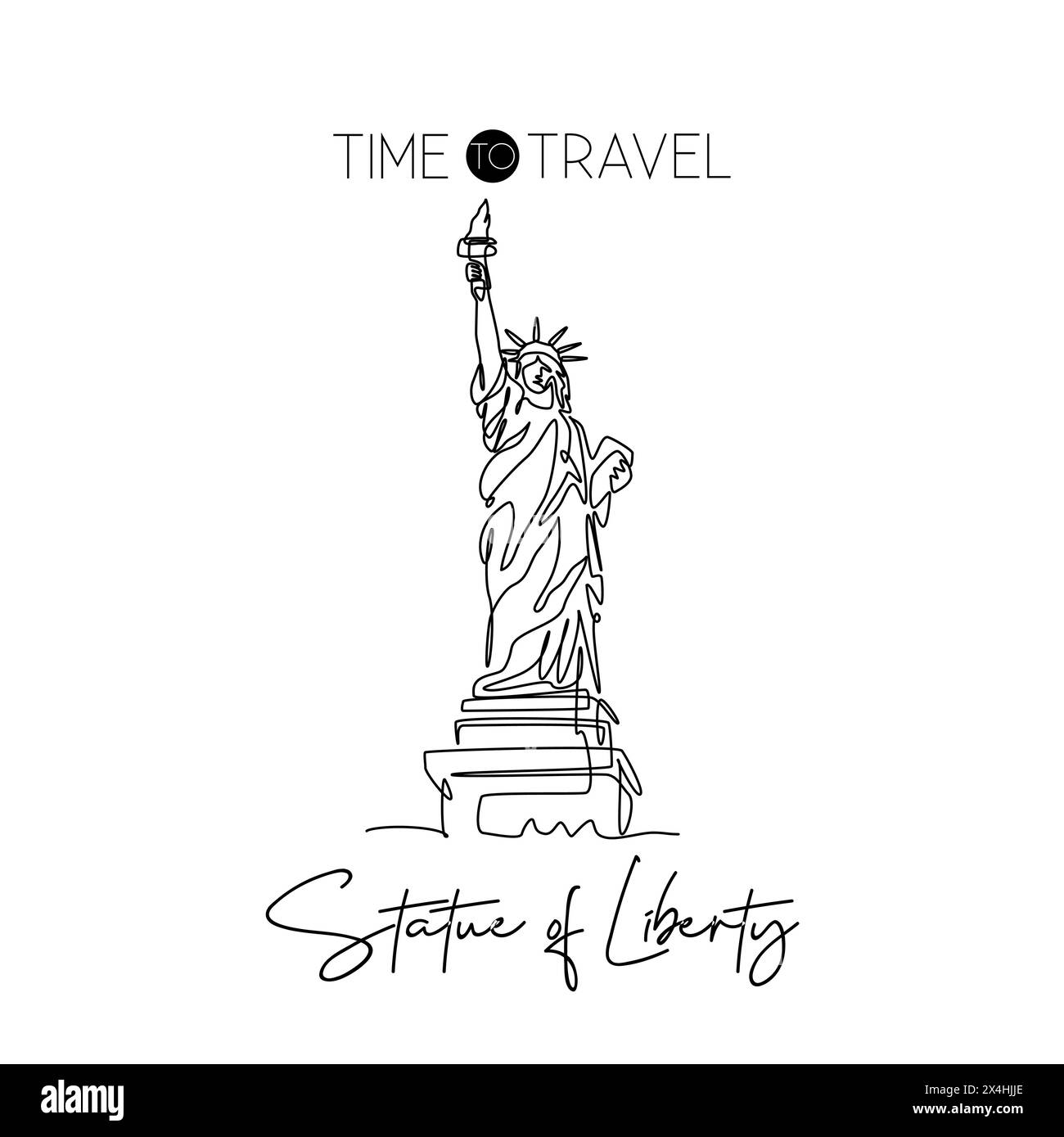 Una sola linea che disegna la Statua della libertà. Luogo simbolo a New York, Stati Uniti. Cartolina da viaggio turistica e poster decorativi per la casa. Modalità Illustrazione Vettoriale