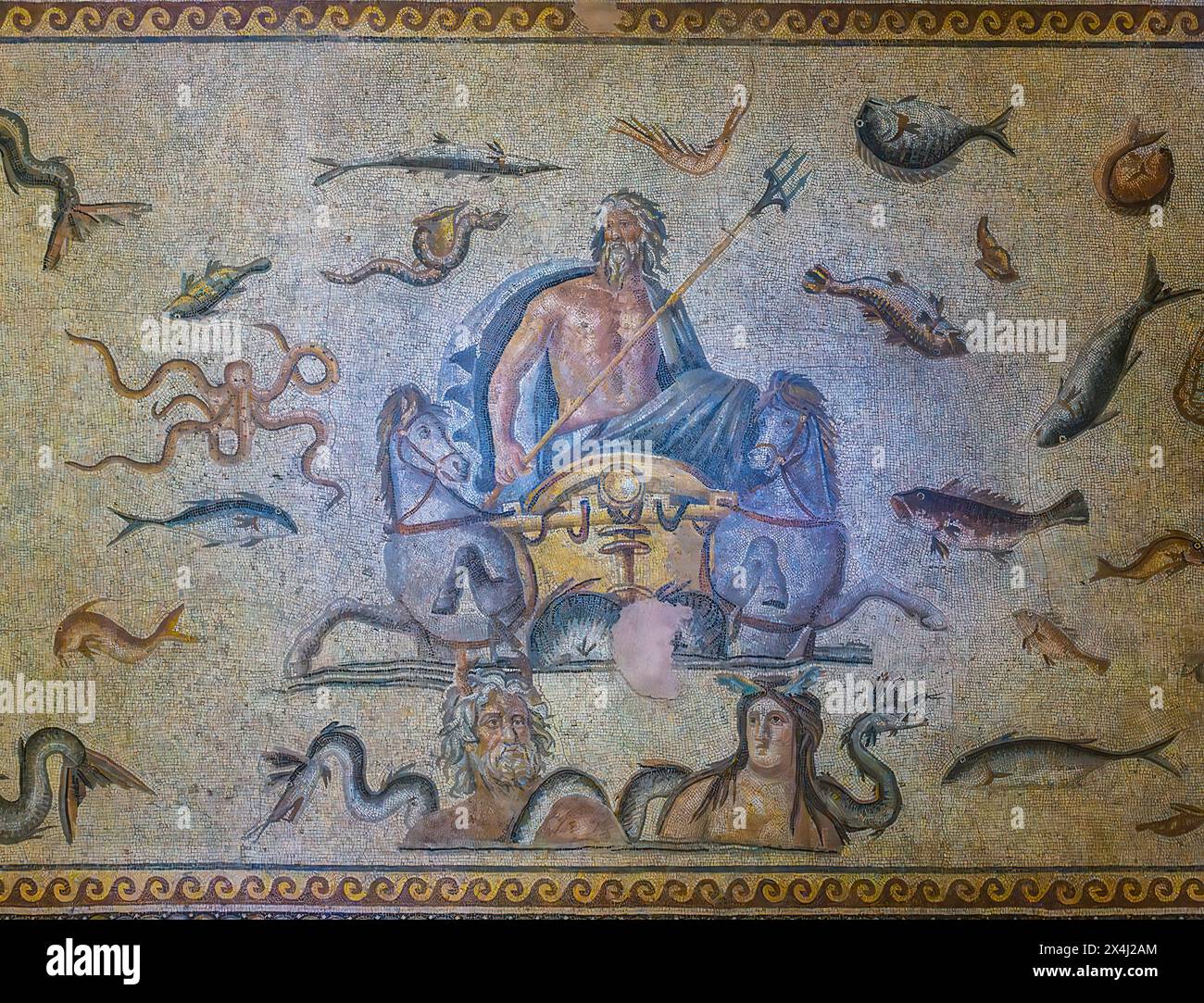 Mosaico di Poseidone, Museo del mosaico di Zeugma, Gaziantep, Turchia Foto Stock