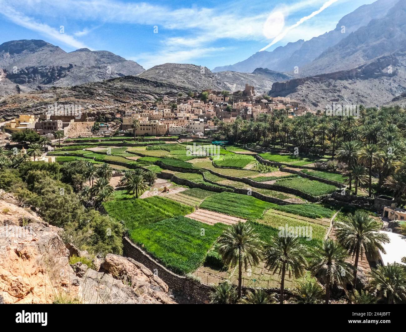 L'incantevole villaggio di oasi di Bald Sayt (Balad Sayt), Western Hajar Mountains, Ash Sharaf, Oman Foto Stock