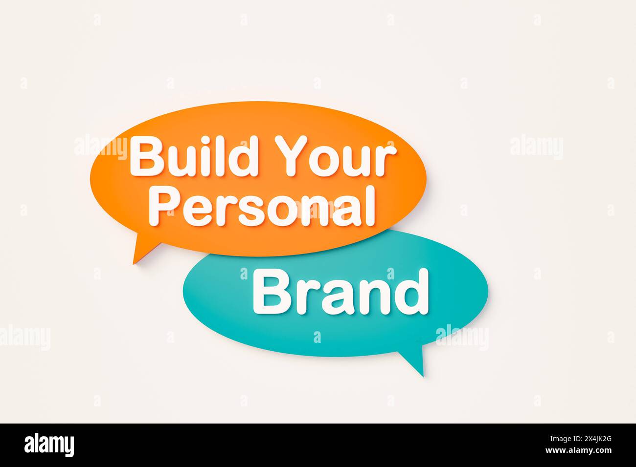 Crea il tuo marchio personale. Bolla vocale online. Crea il tuo marchio personale. Bolla della chat arancione e blu. Ispirazione, influencer, blogger, bran Foto Stock