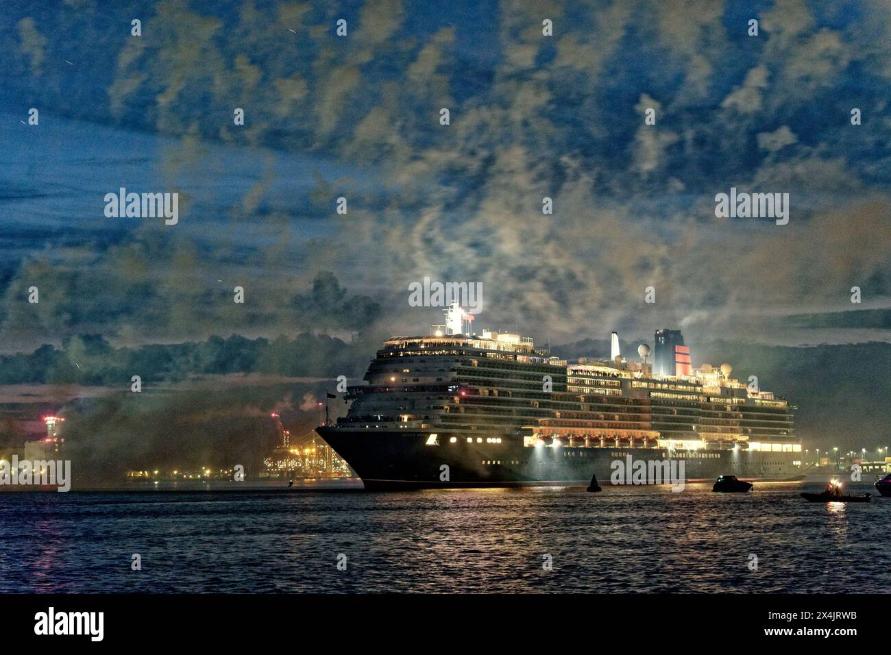 Southampton, Regno Unito, 05/03/2024, la regina Anna di Cunard parte dal porto di Southampton per la sua prima crociera. Crediti: Michael Palmer/Alamy Live News Foto Stock