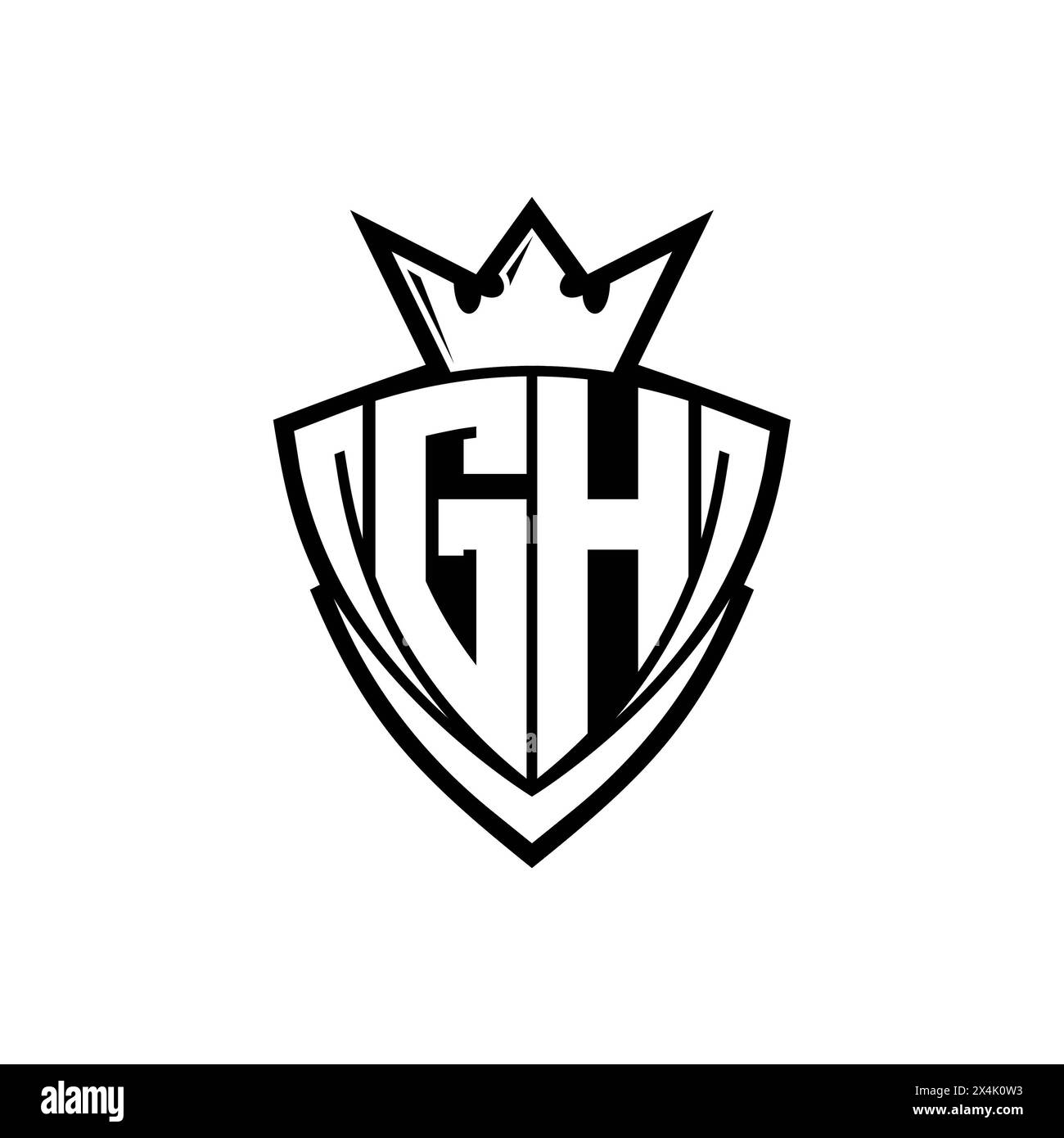 Logo GH Bold Letter con schermo triangolare affilato con bordo bianco su sfondo bianco Foto Stock