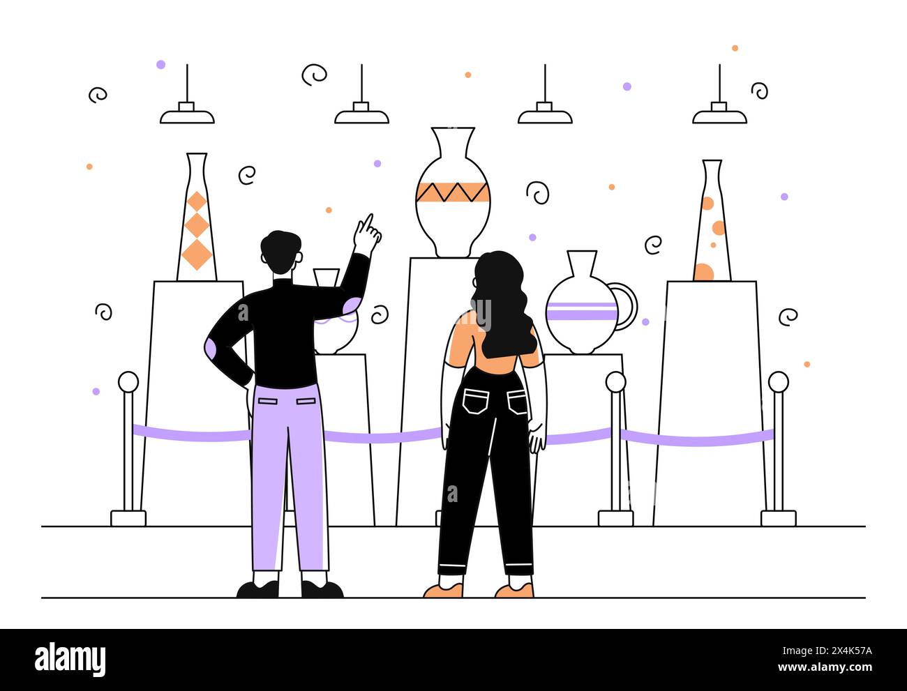 Persone in vaso museo vettoriale lineare Illustrazione Vettoriale