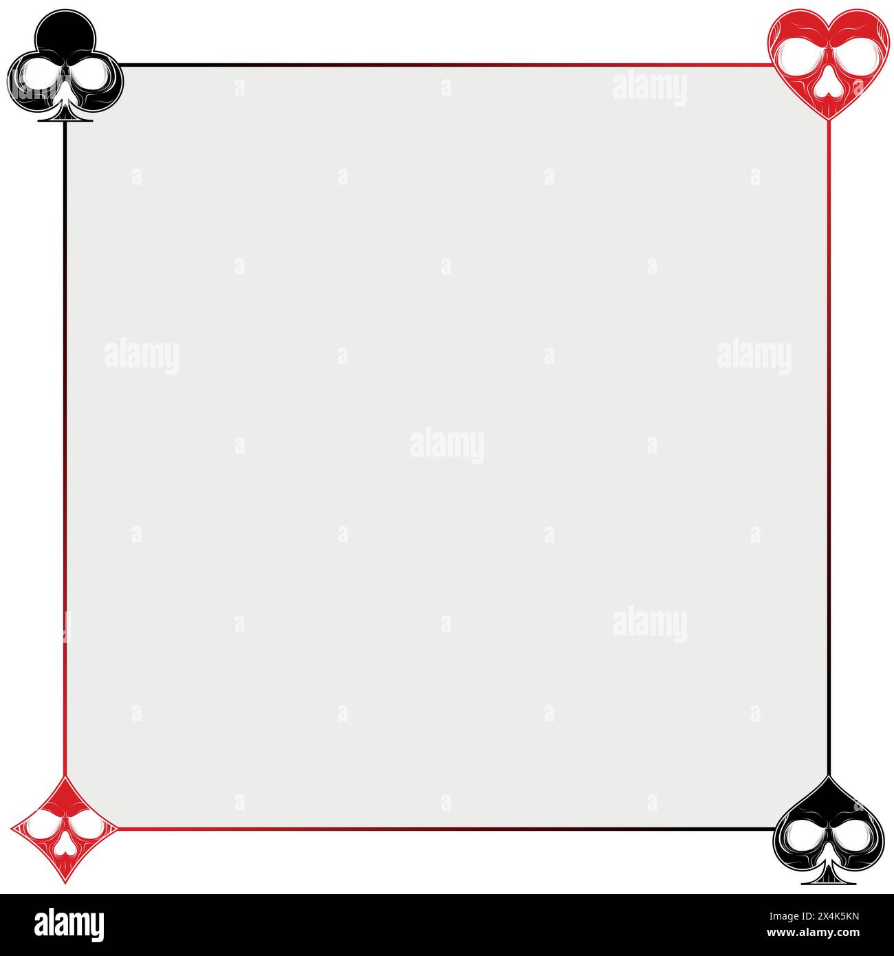 Design vettoriale della cornice fotografica con simboli del poker, simboli del cuore, del diamante, del trifoglio e dell'asso Illustrazione Vettoriale