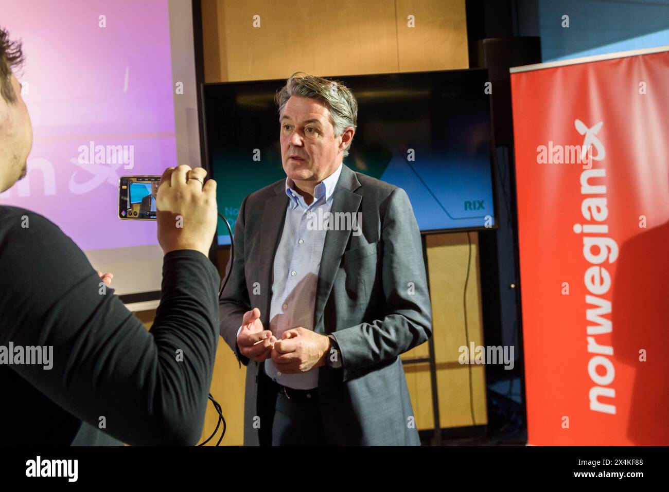 RIGA, LETTONIA. 30 aprile 2024. Geir Karlsen, CEO di Norwegian. La compagnia aerea norvegese apre la sua base presso l'aeroporto internazionale di riga (RIX). Foto Stock