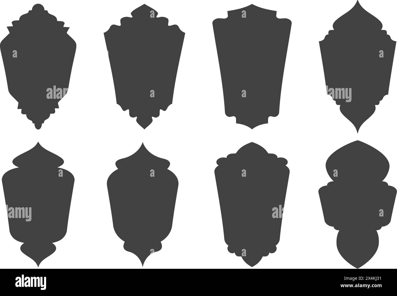 Cornice Ramadan con motivo. Forme islamiche con disegno vettoriale indiano su sfondo bianco. Cancello decorativo orientale. Arco arabo e set di porte. Vecchio Illustrazione Vettoriale