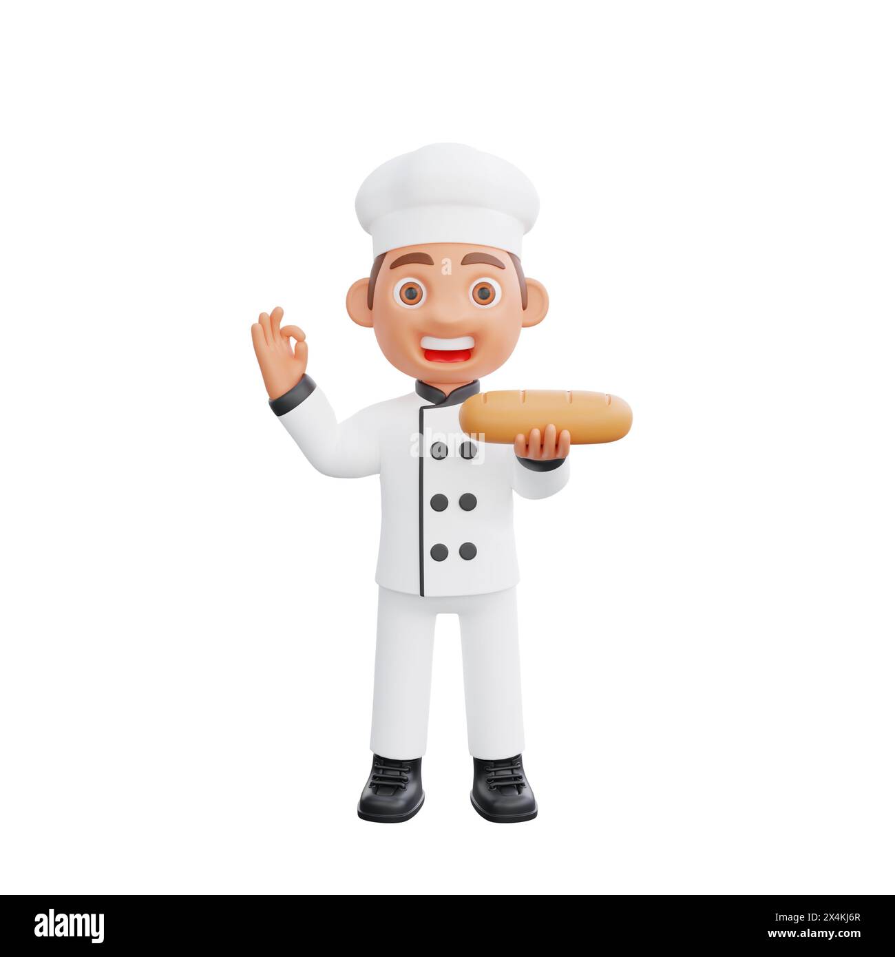 illustrazione in 3d di un design del personaggio dei cartoni animati dello chef. Lo chef sta svolgendo varie attività in cucina Foto Stock