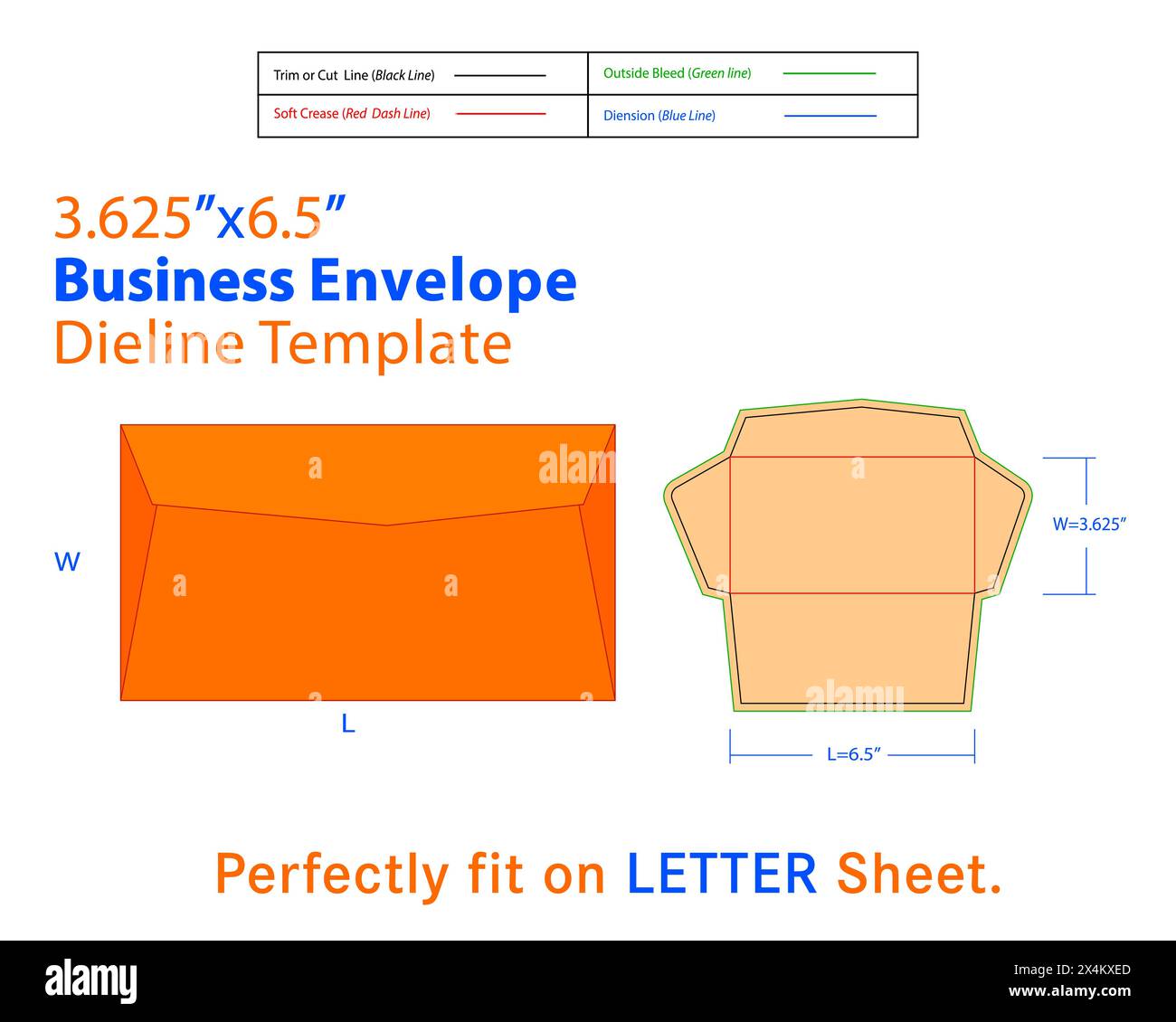 Business Envelope W=3,625, L=6,5 pollici Die Line Template con design 3D. Nel complesso, una dotazione aziendale rappresenta un mezzo professionale e funzionale di Illustrazione Vettoriale