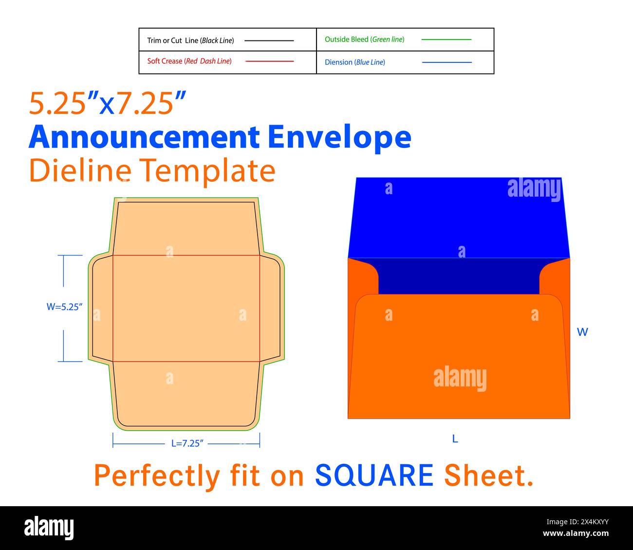 A-7 Announcement Envelope Die line Template con progettazione 3D. File vettoriale modificabile Illustrazione Vettoriale