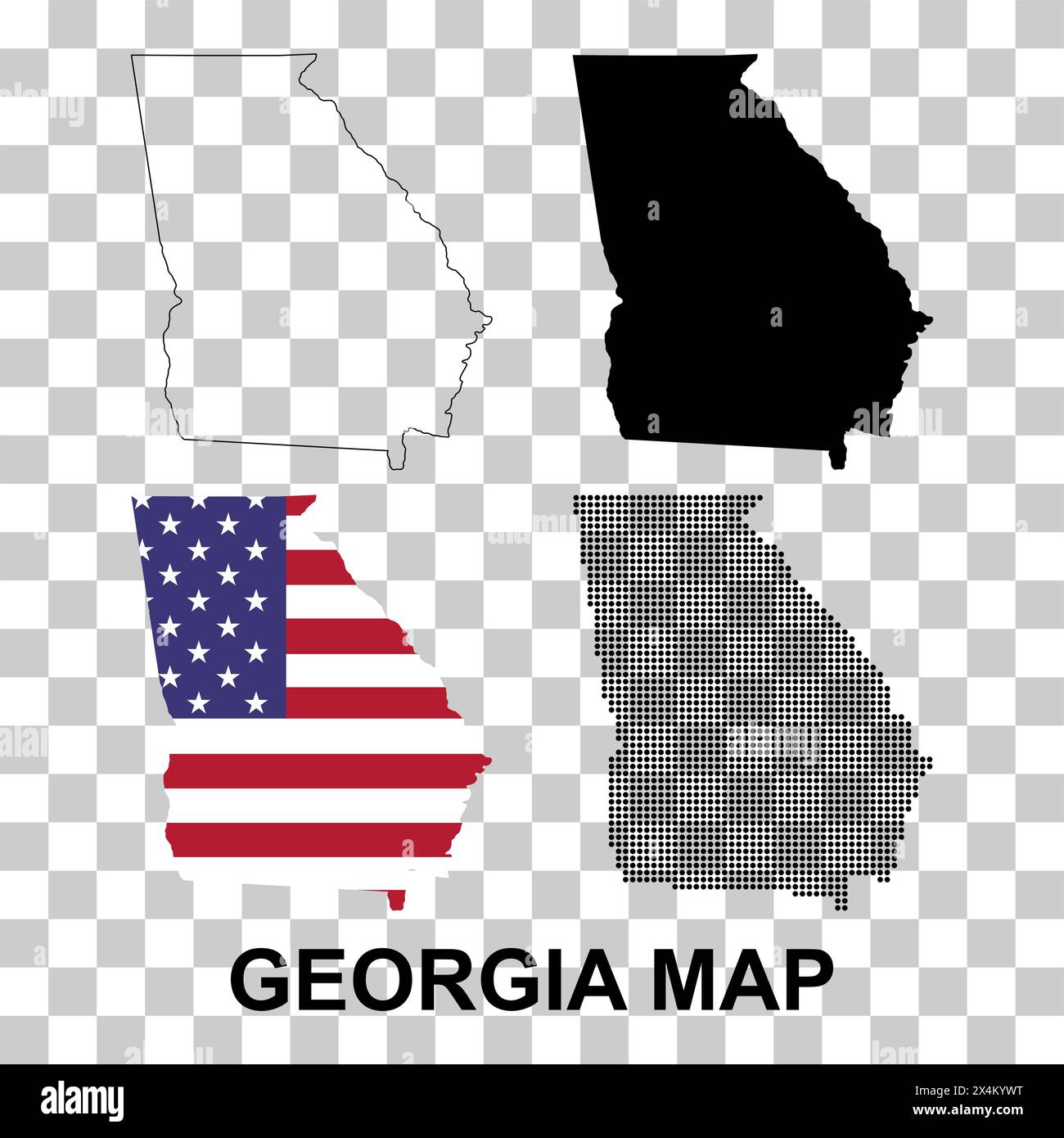 Set della mappa della Georgia, stati uniti d'america. Icona Flat Concept illustrazione vettoriale . Illustrazione Vettoriale