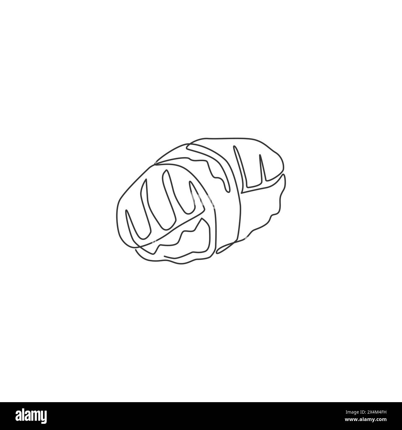 Un disegno su una sola riga di una deliziosa illustrazione vettoriale del logo del sushi bar giapponese. Menu giapponese nigiri di pesce e concetto distintivo del ristorante. Moder Illustrazione Vettoriale