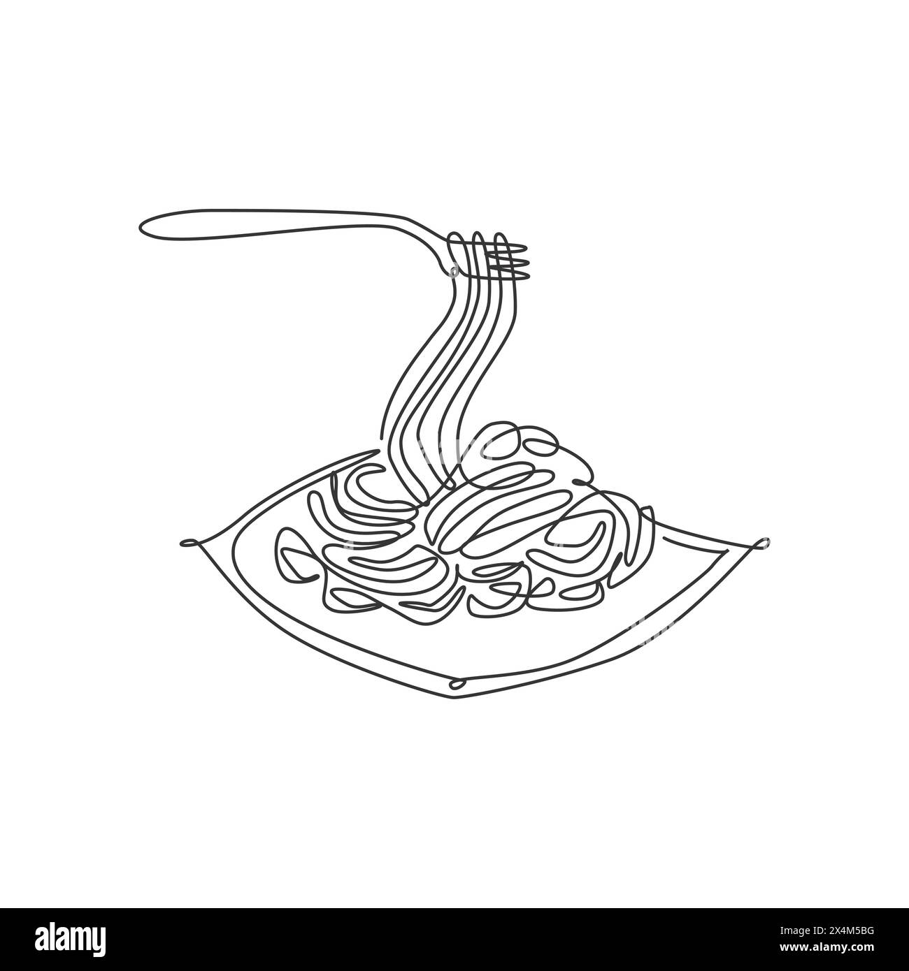 Un disegno su una sola linea di deliziosi spaghetti italiani con logo vettoriale. Menu fast food pasta da caffetteria e concetto distintivo del ristorante. Moderno Illustrazione Vettoriale