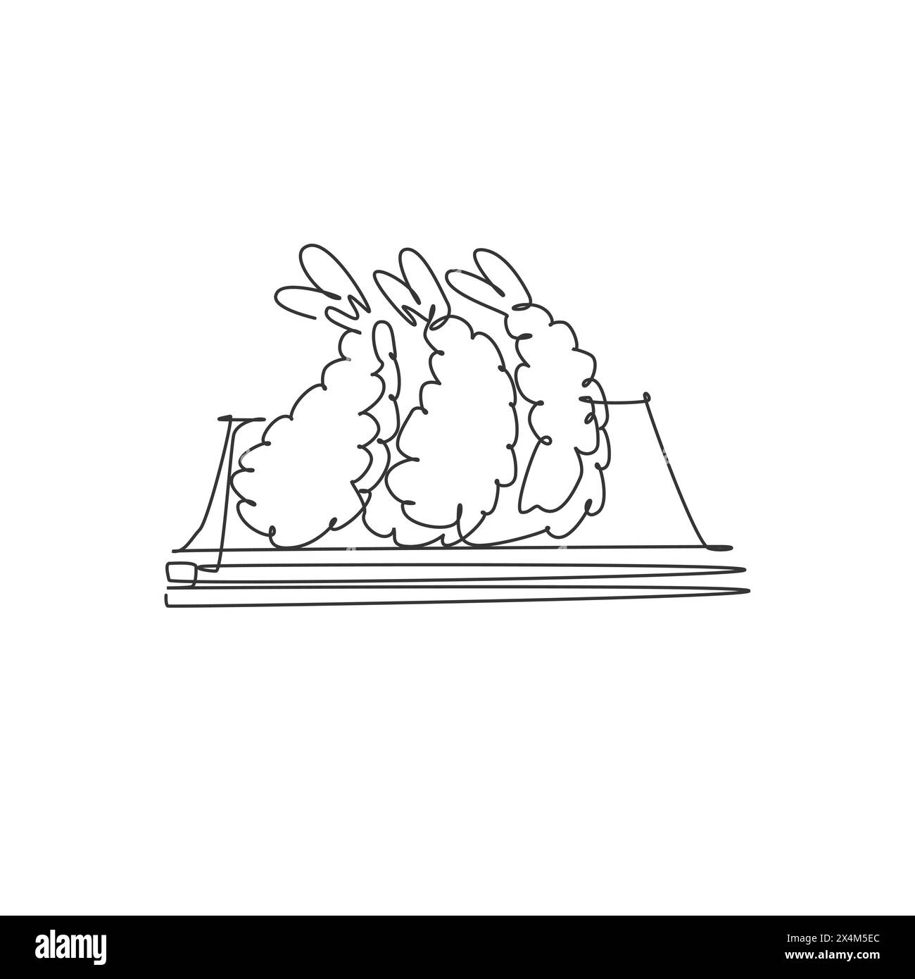 Un disegno continuo con il logo del ristorante tempura fritto giapponese fresco. Concetto di modello del logotipo del negozio Seafood Cafe. Cantate in stile moderno Illustrazione Vettoriale