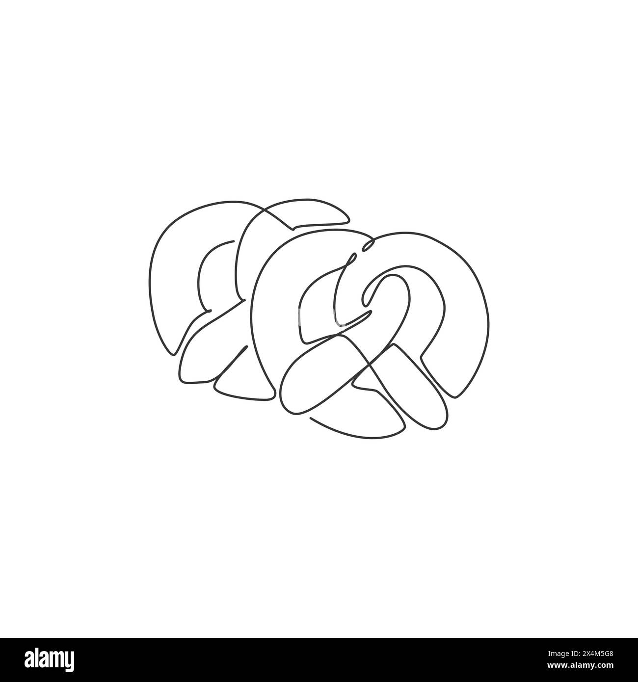 Disegno a linea singola continua dell'etichetta con logo pretzel Germania stilizzato. Negozio tradizionale di snack e biscotti. Moderno design a una linea disegna grafica vettoriale Illustrazione Vettoriale