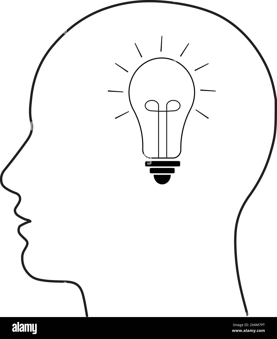 Profilo della testa umana con lampadina lampada nella testa. Concetto di idea. Vettore. Isolato. Design piatto. Illustrazione Vettoriale